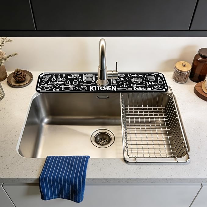 2 Pcs Kitchen Sink Splash Guard Faucet Mat Graffiti Pattern Faucet Mat for Sinks Digital Painting Absorbing Drying Mats for Kitchen Bathroom, 23.6x5.5inch