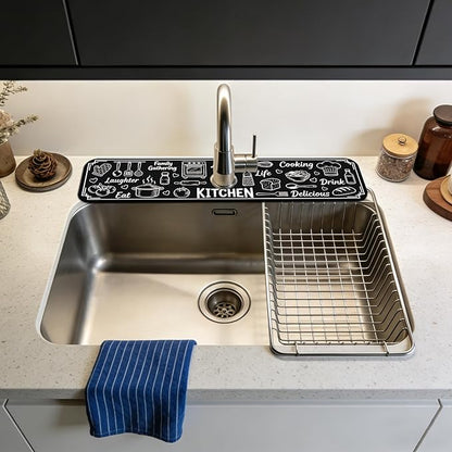2 Pcs Kitchen Sink Splash Guard Faucet Mat Graffiti Pattern Faucet Mat for Sinks Digital Painting Absorbing Drying Mats for Kitchen Bathroom, 23.6x5.5inch