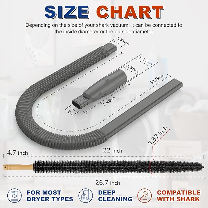 Sealegend Dryer Vent Lint Vacuum Atttachments Compatible with Shark NV360,NV350, NV351,NV352, NV353,NV500, NV501 Vacuum Cleaner Hose,Flexible Dryer Vent Cleaner Kit with Lint Remover Brush