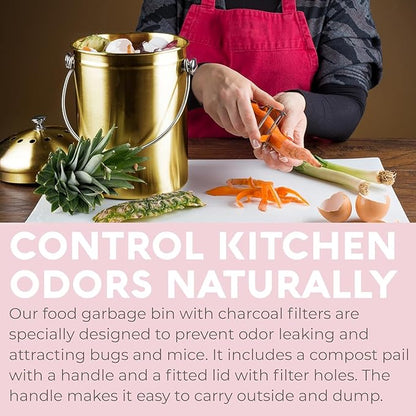 EPICA Countertop Compost Bin Kitchen | 1.3 Gallon | Odorless Composting Bin with Carbon Filters | Indoor Compost Bin with Lid | Stainless Steel Kitchen Composter for Food Scraps & Waste Recycling