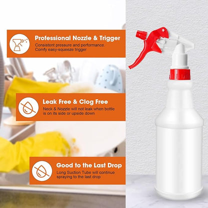 Eccliy 12 Pcs 16 Oz Plastic Spray Bottle, Adjustable Empty Reusable Sprayer for Cleaning, Planting, Water, Bathroom and Kitchen, BBQ, Commercial and Residential (Original,Red)