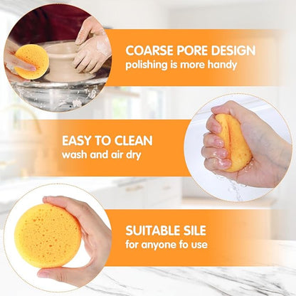Ymapinc 12PCS Kitchen Sponges for Washing Dishes Round Natural Cleaning Sponge,Cellulose Eco-Friendly No Odor, Dusting, Cleaning Bathroom, 7 * 7cm