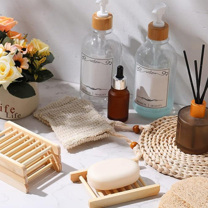 Soap Accessories Set Including Wood Soap Holder Soap Dishes for Bar Soap Tray, Soap Saver Bag Exfoliating Soap Pouch, Self Draining Soap Saver Pads for Bathroom Men Bath (120)