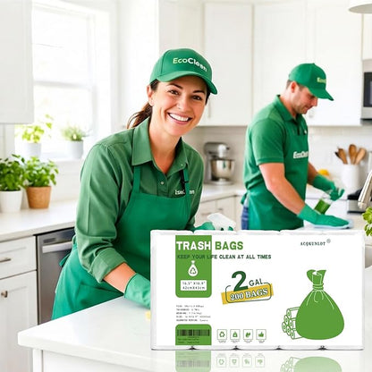 2 Gallon Small Bathroom Trash-Bags - Mini Garbage Bags Biodegradable White Trash Can Liners 200 Count Kitchen Office Car Little Waste Basket Unscented Tiny Strong Thick