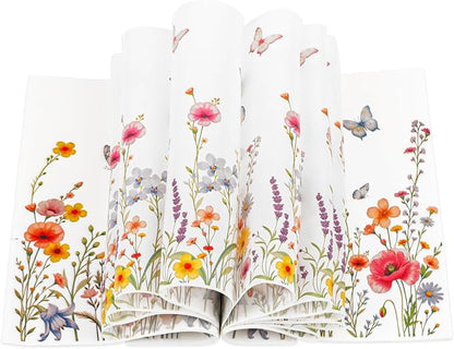 FOIMAS 150pcs Spring Wildflower Wax Paper,9.8x9.8 In Floral Butterfly Food Deli Paper Greaseproof Sandwich Paper Basket Liner for Spring Picnic Birhthday Baby Shower Wedding Party Supply