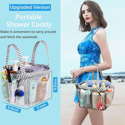Haundry Mesh Shower Caddy Bag for College Dorm Room Essentials Portable Shower Caddy Tote with 8 Pockets for Beach, Swimming, Gym, Travel