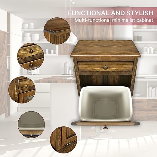 Peaceful Classics Wooden Tilt-Out Trash Bin Cabinet - Handmade Amish Pine Hideaway for Kitchen or Bathroom - Includes Storage Drawer (Special Walnut)