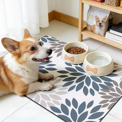Findosom Floral Dish Drying Mat, 16" x 24" Super Absorbent & Hide Stain Coffee Mat, Cuttable Drying Mat for Kitchen Counter, Under Dish Rack, Coffee Maker, Espresso Machine, Blue