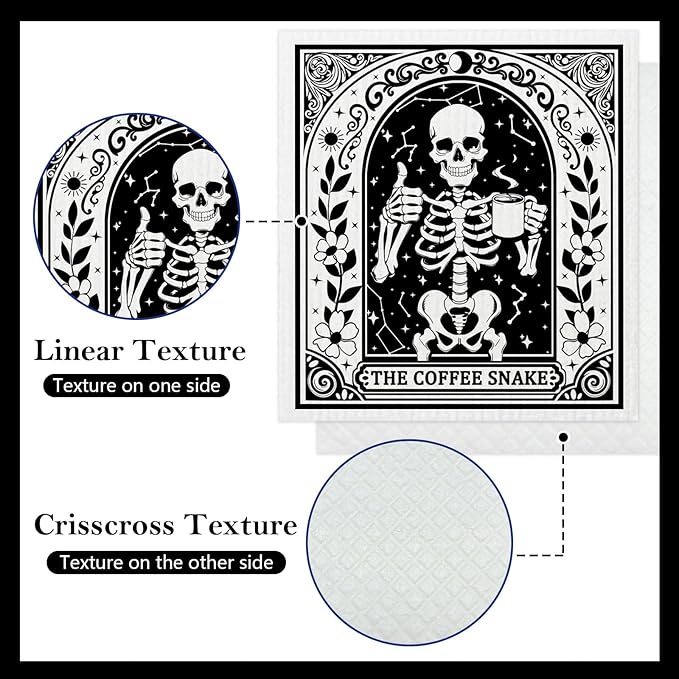 5 Pack Mixed Gothic Skeleton Swedish Kitchen Dishcloths Dish Towels, Tarot Card Pattern Dish Towels Kitchen, Swedish Dishcloth, Paper Towels Reusable, Dish Cloth Towel Cleaning Wipe for Home