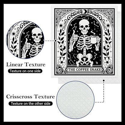 5 Pack Mixed Gothic Skeleton Swedish Kitchen Dishcloths Dish Towels, Tarot Card Pattern Dish Towels Kitchen, Swedish Dishcloth, Paper Towels Reusable, Dish Cloth Towel Cleaning Wipe for Home