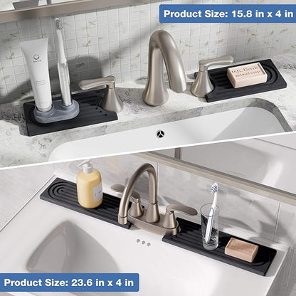 DK177 Faucet Mat for Kitchen Sink - Water Absorbing Stone Tray for Sink, Diatomite Fast-Drying Faucet Mat, Faucet Splash Guard for Bathroom Counter (Dark Gray, 23.6" x 4")