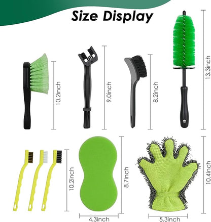 9 Pack Motorcycle Cleaning Kit, Motorcycle Detailing Kit with Chain/Wheel/Rim/Tire Brush, Sponge, Wash Mitt, Detailing Brush, Professional Cleaning Tool for Motorcycle Bike