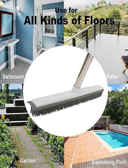 Rubber Broom with Handle, Broom Rubber Bristles Removing Animals Cats Dogs Hair for Floors for Carpets Tiles Windows and Gardens White