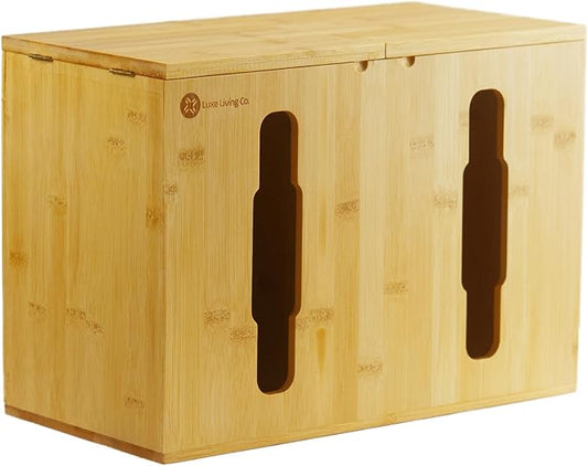 2-in-1 Bamboo Plastic Bag Holder and Trash Dispenser – Large Capacity Storage for Kitchen Cabinet, Under Sink Storage, Pantry Organizers, Laundry Room Organization, Kitchen Must Haves 2025