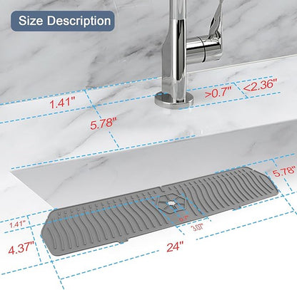 Faucet Guard - 90 Foldable Drain Mat for Kitchen & Bathroom Sink (Gray, 24"*5.66")