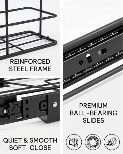Bulado Pull Out Trash Can Under Cabinet, Under Sink Trash Can Kit with Side Bag Holder, Cabinet Pull Out Organizer for 7.5-10 Gallon Bin, Easy Installation, Bin Not Included