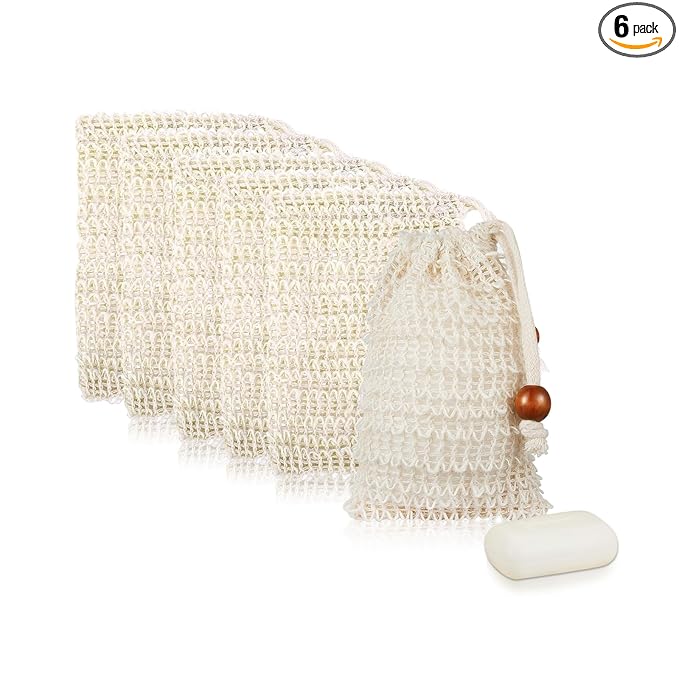 Soap Saver Bag, Soap Bag Soft for Shower, Exfoliating Mesh Soaps Saver Pouch Bags for Facial Body Cleansing Foaming (3.5''x5.5'', Beige with Wooden Beads)