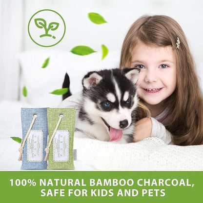CLEVAST Activated Bamboo Charcoal Odor Absorber - 6 x 60g Air Purifying Bags Natural Fresh, Deodorizer and Moisture Eliminator for Home, Closet, Shoes, Car Air freshener, Multicolor