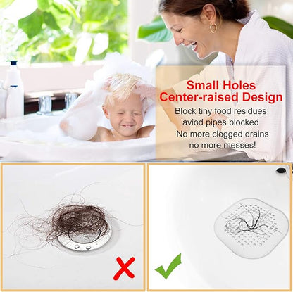 Hair Drain Catcher,Square Drain Cover for Shower Silicone Hair Stopper with Suction Cup,Easy to Install Suit for Bathroom,Bathtub,Kitchen 2 Pack (Sliver Grey)