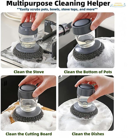 Soap Dispense Palm Scrub dishwashing Kitchen Scrubber Press Automatic Liquid wash Pot ，Small Dish Brush(PET)