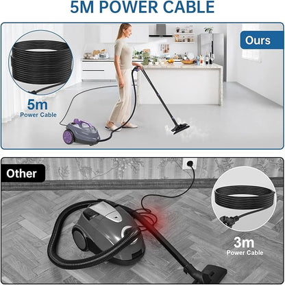 Steam Cleaner, Powerful Heavy Duty Canister Steamer with 34 Accessories, Steam Mop with 16.4 Ft Extra-Long Power Cord for Home Floor Cleaning, Grout, Upholstery, Car Detailing, Purple