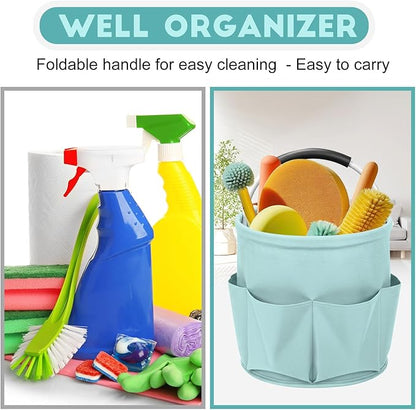 Cleaning Caddy for Cleaning Supplies,17L Cleaning Supply Caddy with Handle Foldable Cleaning Supplies Organizer Bucket Cleaning Products Organizers for Home, Garden (Light Blue)