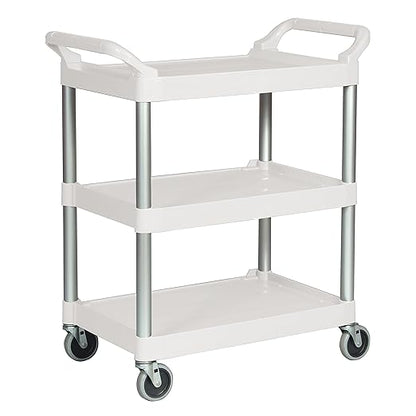 Rubbermaid Commercial Products Plastic Utility Service Cart with Wheels, White, 200 lbs Capacity, for Foodservice/Restaurant/Cleaning/Warehouse/Garage
