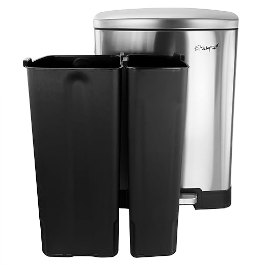 Elama Kitchen, Home and Office Versatile Step Trash/Recycling Bin with Slow Close Mechanism (Split 6.6 Gallon + 3.9 Gallon Silver)