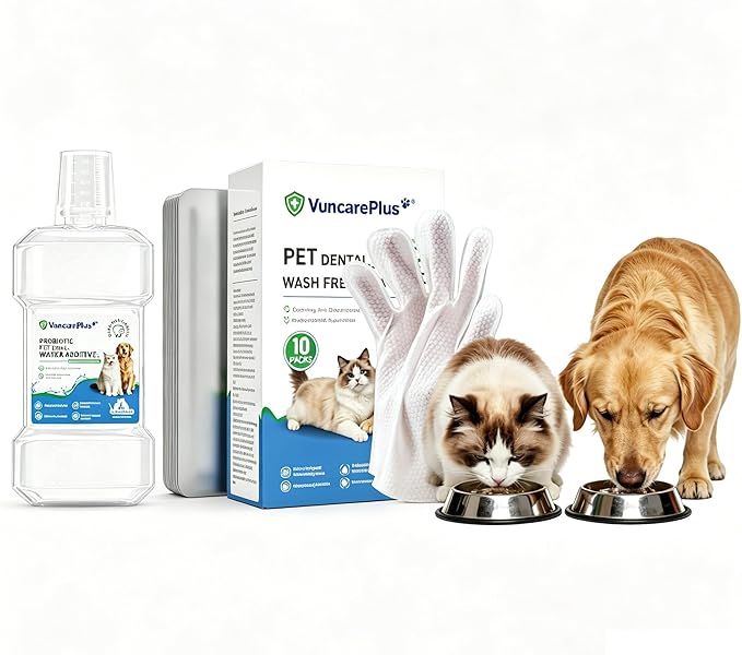 Dog & Cat Oral Care Bundle – Dental Water & Pet Cleaning Gloves Set for Daily Mouth Freshness & Gentle Grooming