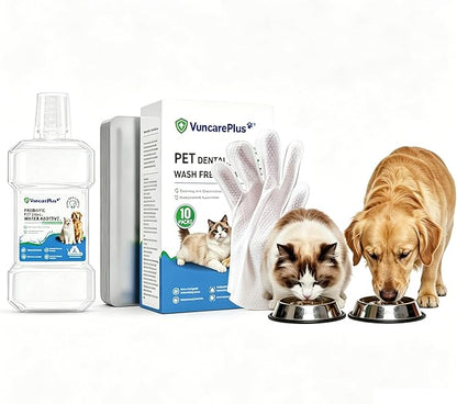 Dog & Cat Oral Care Bundle – Dental Water & Pet Cleaning Gloves Set for Daily Mouth Freshness & Gentle Grooming