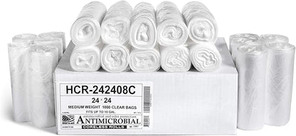 Aluf Plastics High Density Trash Bags, 10 Gallon, 1000 Count, 8 Micron (eq), 24" x 24", Clear, for Bathroom, Office, Industrial, Commercial, Janitorial, Municipal, Recycling