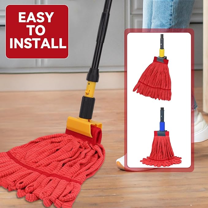 Heavy Duty Commercial Mop Head Replacement for Rubbermaid: 3 Packs 14oz Microfiber Tube Lint Free Industrial Heavy Duty Mop Head for Floor Cleaning - Super Absorbent & Bleach-Safe (Red)