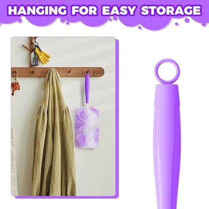 10PCS Duster Refills Folding Handles Set Compatible with Swiffer Dusters,Disposable Static Dust Removal Brush Handle for Dusting Electronics,Furniture,Blinds,Ceiling Fans (10, Purple)