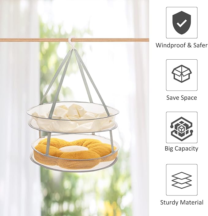 2-Tier Folding Mesh Clothes Hanging Dryer, Sweater Drying Rack, Large Laundry Drying Rack, Lay fold Flat Dry Hanger, Mesh Clothes Hanging Dryer - L(2Tier)