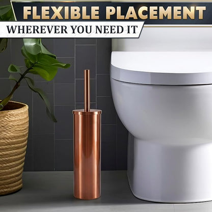 Bronze Toilet Brush and Holder Set - Upgrade Your Bathroom in Seconds - Rust Resistant Stainless Steel Toilet Bowl Brush and Holder with Replaceable Head, Removable Inner Bowl & Splash Guard Cover
