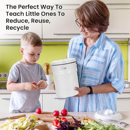 Chef's Star Countertop Compost Bin, Indoor Compost Bin, Small Composter, White, 0.8 Gallon, Metal
