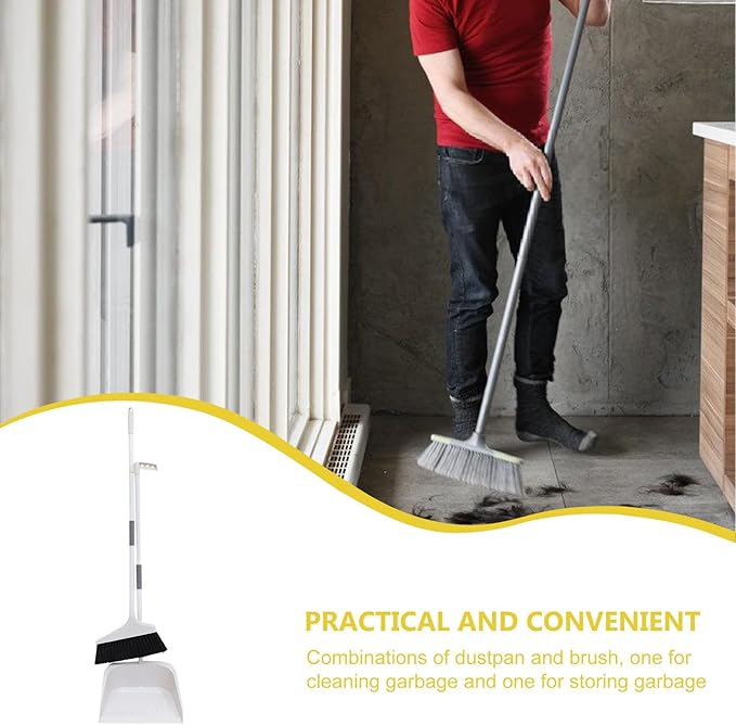 ULTECHNOVO Broom and Dustpan Set for Home - 35.43In Long Handle Soft Broom with Upright Dustpan Combo for Indoor Floor Cleaning Kitchen Office Use Heavy Duty Sweeping Tool