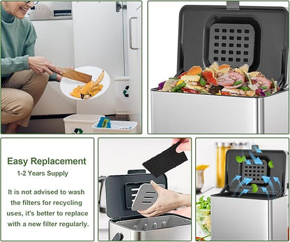 15 Pack Trash Can Odor Filter Refills for Trash Can and Compost Bin, Activated Charcoal Deodorizer Sheets for Indoor Kitchen Compost Bucket Countertop and Recycle Bin, Square 3.9 Inch