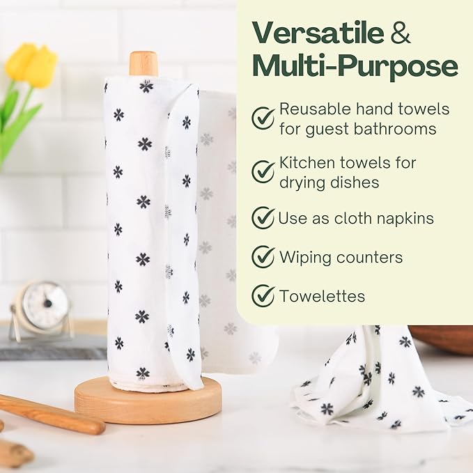 Reusable Paper Towels (12"x10”) - Soft Absorbent 100% Washable Paper Towels - Reusable Paper Towels Washable w/Cardboard Roll - Reusable Napkins (Minimalist, 12x10inch)