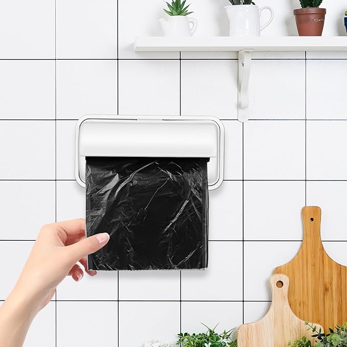 Toyvian Trash Bag Dispenser, 2pcs Wall Mounted Grocery Bag Holder Dispenser Under Sink Garbage Storage Organizer for Kitchen Bathroom Pantry Space Saving Plastic Container (Grey)