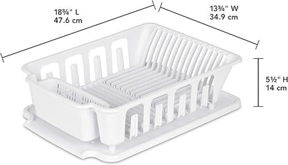 Sterilite Large 2 Piece Sink Set, with Drainboard for Drying, Holds Clean Dishes in the Kitchen such as Plates, Cups, and Silverware, White, 6-Pack