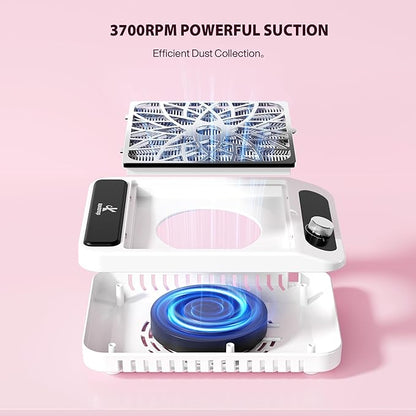 Nail Dust Collector for Nail Techs,Compact & Quiet Vacuum Fan Dust Collector with Reusable Filter, Powerful Dust Suction Machine,Nail Tech Must Haves for Gel Polish,Pedicures,Salon & Home Use
