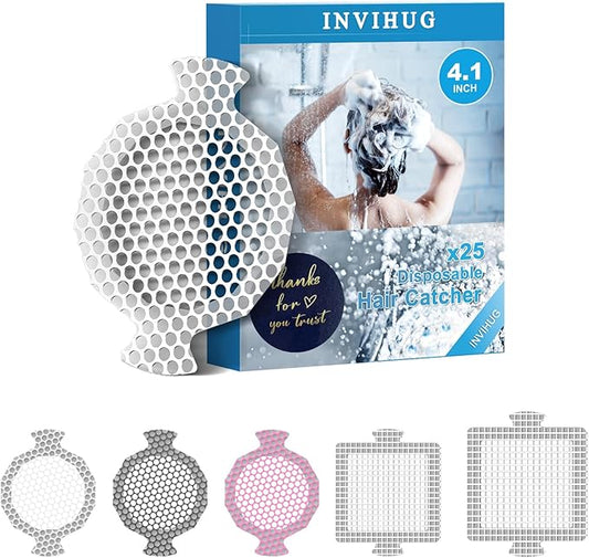25 Pack, Disposable Shower Drain Hair Catcher Mesh Stickers, Disposable Hair Drain Catcher.(White,4.1inch), Hc2-4.1inRound-25