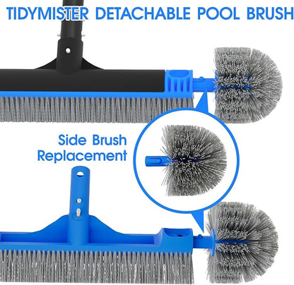 TidyMister Small Pool Brush Head for Cleaning Narrow Corners Steps, Stiff Wavy Bristles Round Brush Scrubber for Above Ground & Inground Pools, Cobweb Brush