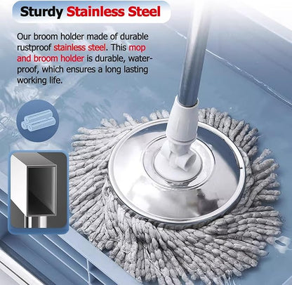 Mop Holder Rack with Rolling Wheels, Industrial Steel Freestanding Broom Storage Utility Cart, Home/Garage/Garden Tool Organizer, Heavy-Duty, Supports up to 220lbs