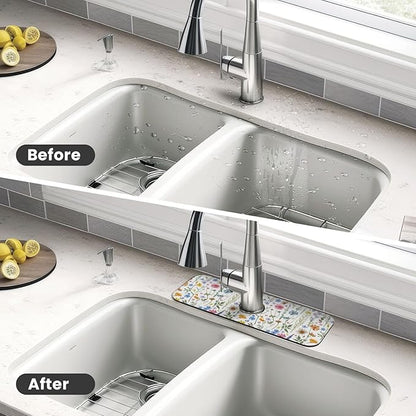 Spring Flower Colorful Leaves 15" X 5.5" Kitchen Sink Splash Guard Faucet Faucet Guard Draining Mat Sink Splash Guard Faucet Kitchen Bathroom