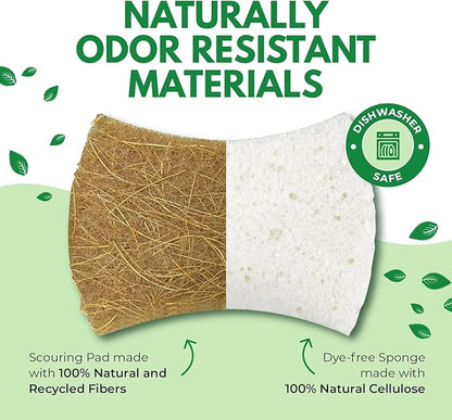 AIRNEX Natural Kitchen Sponges (12 Pack) - Biodegradable Cellulose & Coconut Scrubber Dish Sponge for Kitchen - Eco-Friendly, Non Scratch, Compostable, Non Toxic Natural Sponges for Dishes