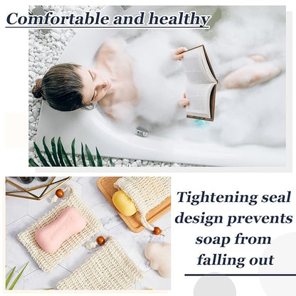 Cunhill 40 Pack Soap Saver Bag Exfoliating Soap Pouch with Drawstring Bar Wooden Bead Foaming and Drying Exfoliating Net for Bath and Shower (4.7x7.1 Inch)
