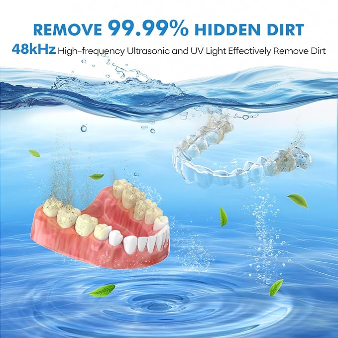 Upgraded Ultrasonic Retainer Cleaner Machine, 48kHz Ultrasonic Dentures Cleaner for Mouth Guards, Braces, Aligner, Toothbrush & Jewelry, 200ML Capacity, White