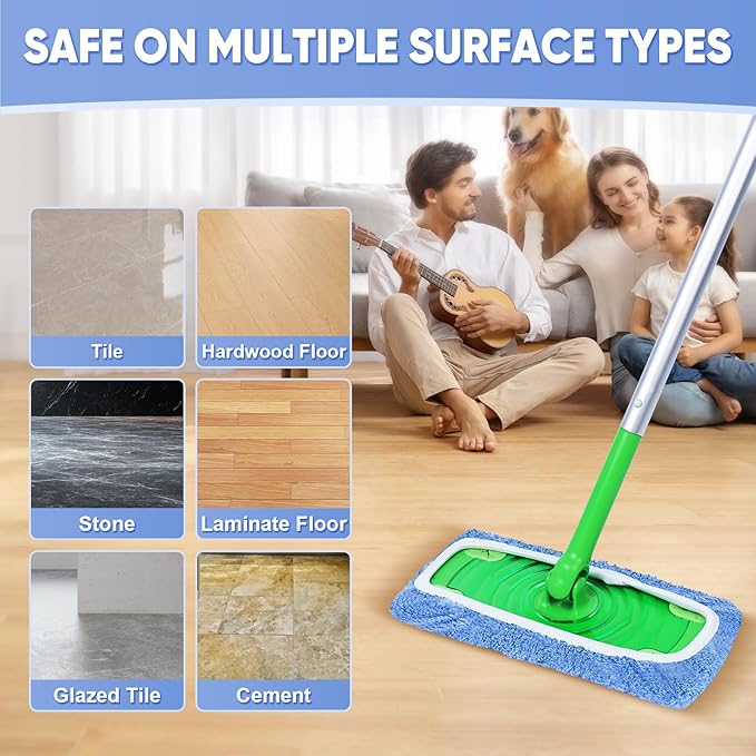 6-Pack Reusable Microfiber Mop Pads Compatible with Swiffer Sweeper, Dry & Wet Sweeping Cloths - Washable Wet Pads Refill for Multi-Surface/Hardwood Floor Cleaning -Blue